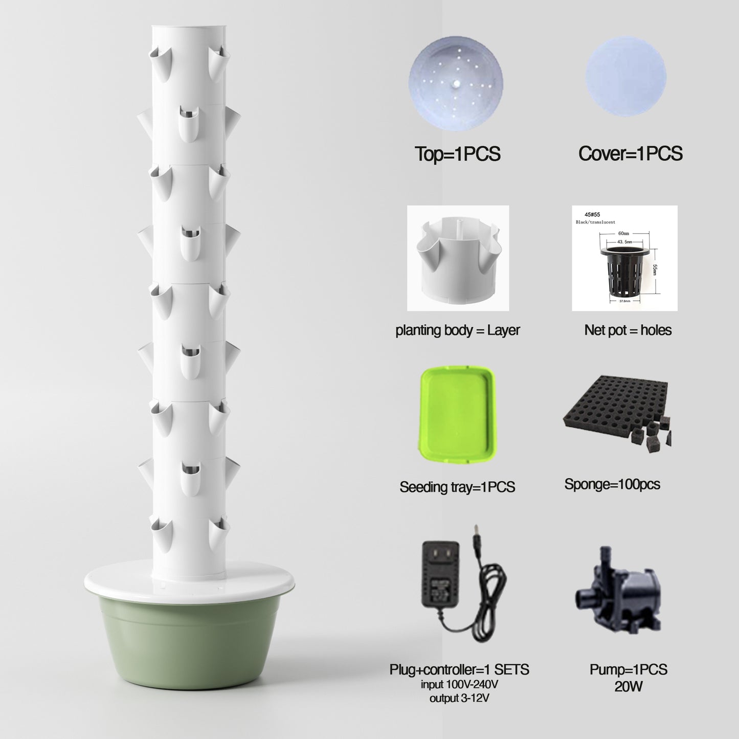 Hydroponic Tower Bundle, 36 Plant Cups, Premium Garden Kit for Home Growers